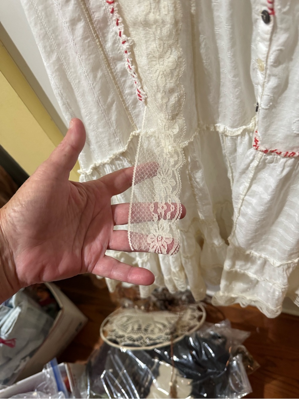 Antica Santorini Embroidered Sleeveless Tunic with Red Stitching - Picture 8 of 12